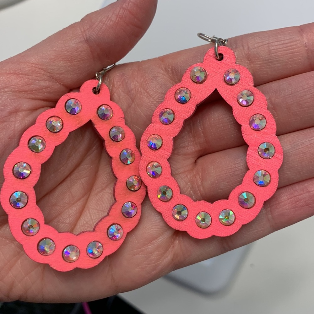 Hot Pink Wood Teardrop Earrings